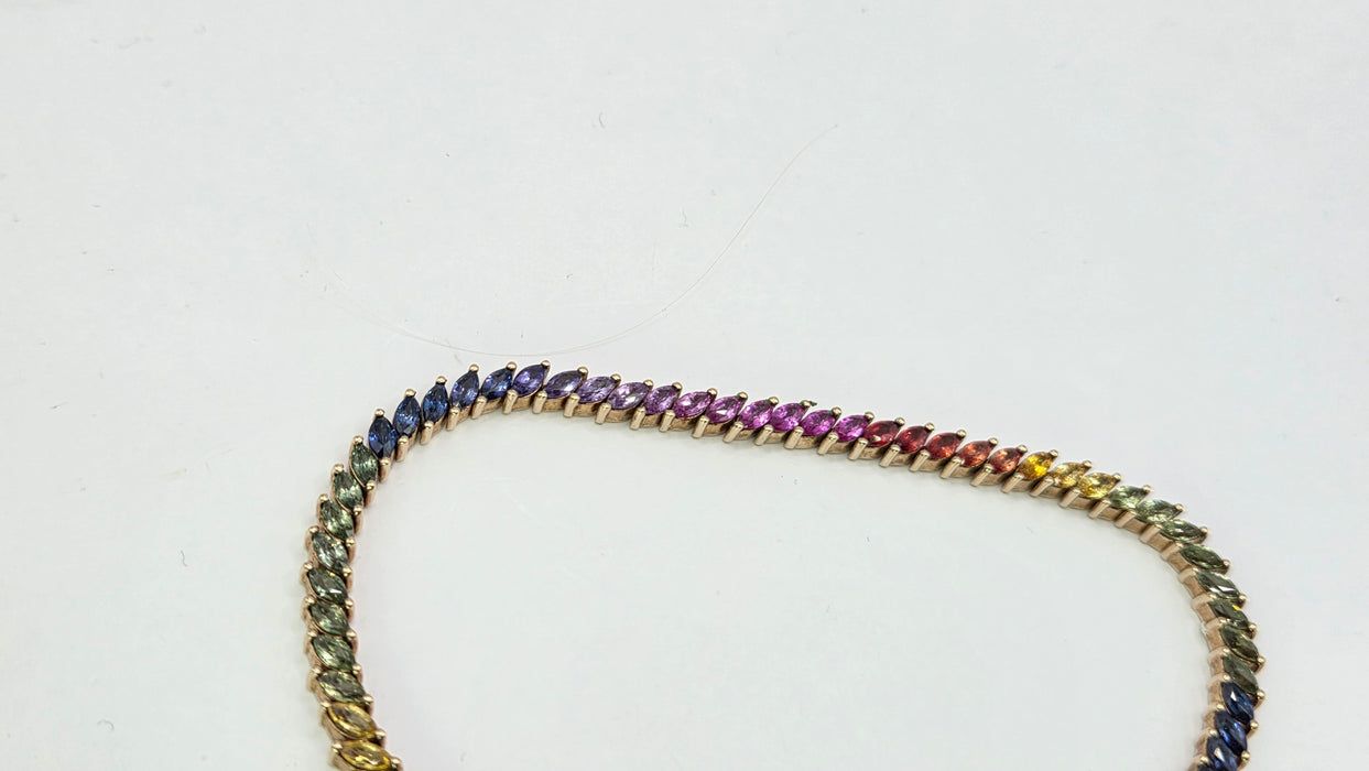 Vintage: 9ct Yellow Gold 65-Sapphire Multi-Coloured Bracelet