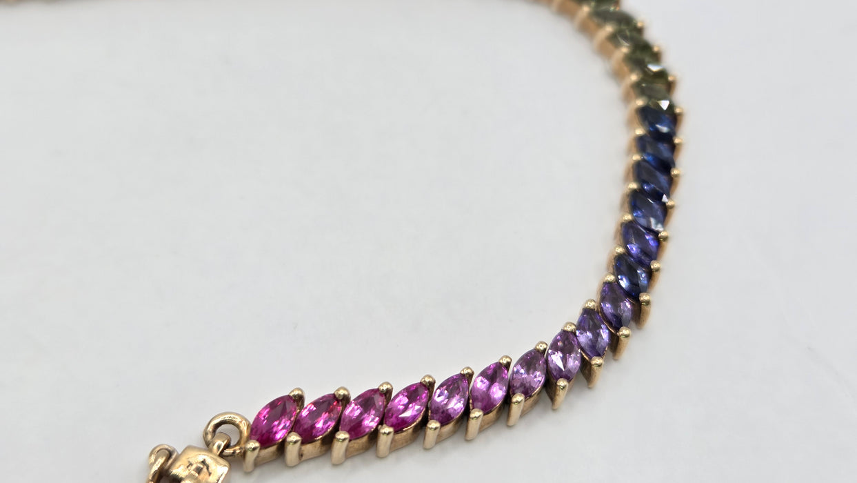 Vintage: 9ct Yellow Gold 65-Sapphire Multi-Coloured Bracelet