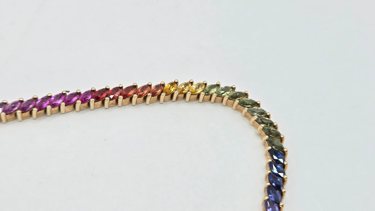 Vintage: 9ct Yellow Gold 65-Sapphire Multi-Coloured Bracelet