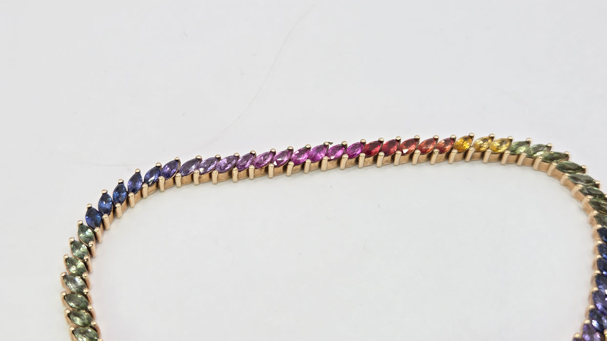 Vintage: 9ct Yellow Gold 65-Sapphire Multi-Coloured Bracelet