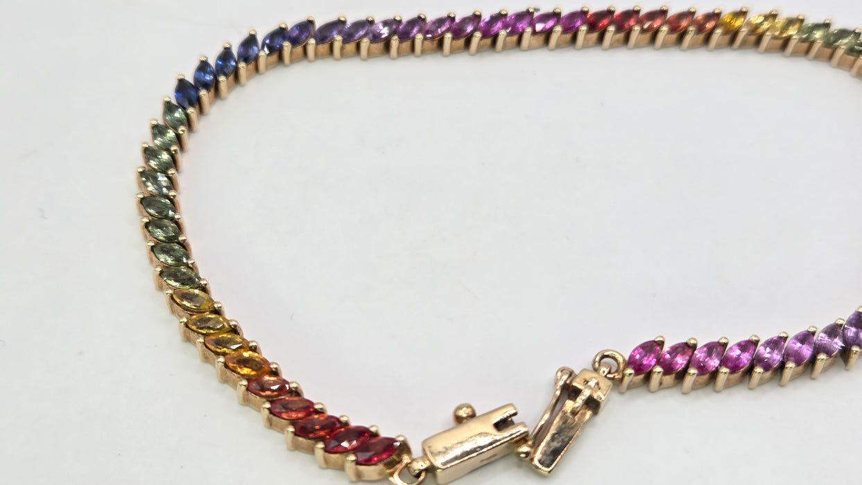 Vintage: 9ct Yellow Gold 65-Sapphire Multi-Coloured Bracelet