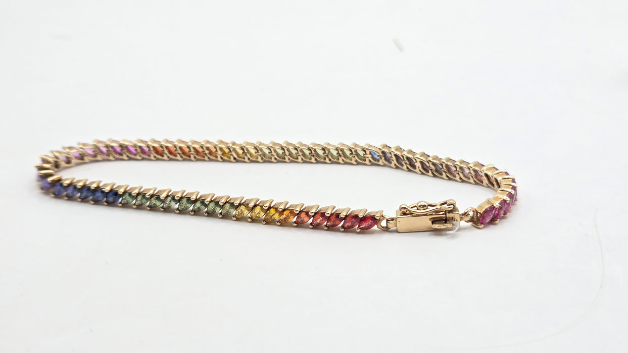 Vintage: 9ct Yellow Gold 65-Sapphire Multi-Coloured Bracelet