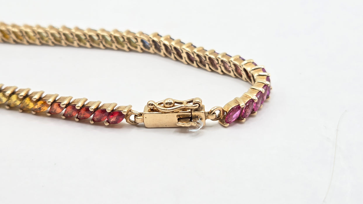 Vintage: 9ct Yellow Gold 65-Sapphire Multi-Coloured Bracelet