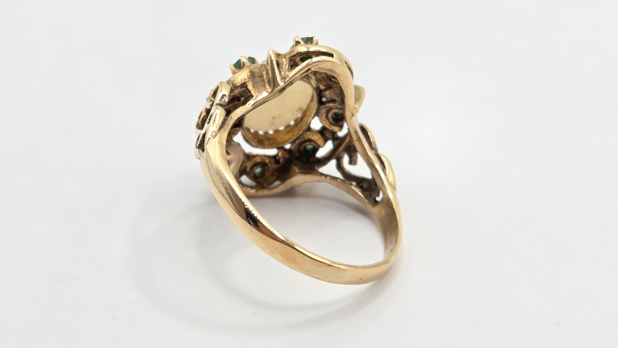 Vintage: 9ct Yellow Gold Opal & Emerald Cluster Dress Ring — From 1977