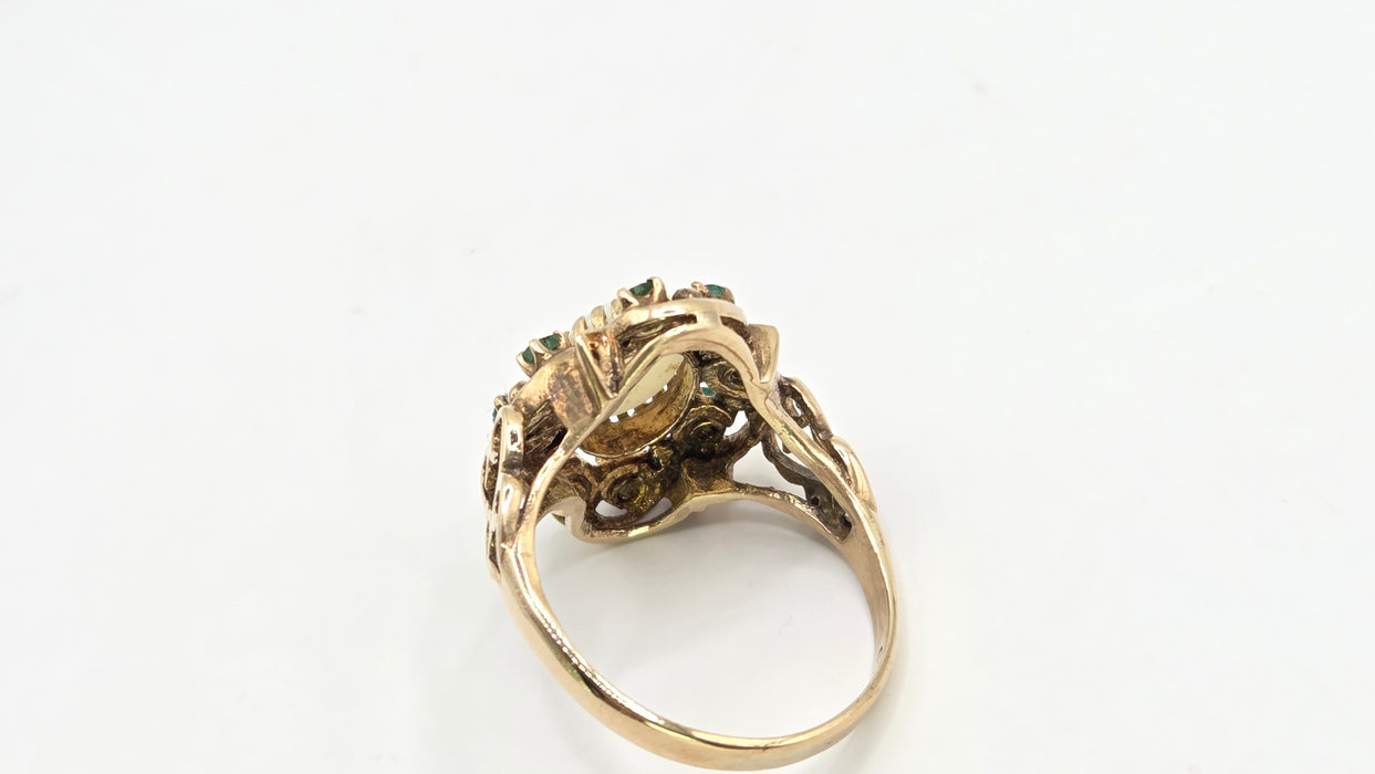 Vintage: 9ct Yellow Gold Opal & Emerald Cluster Dress Ring — From 1977