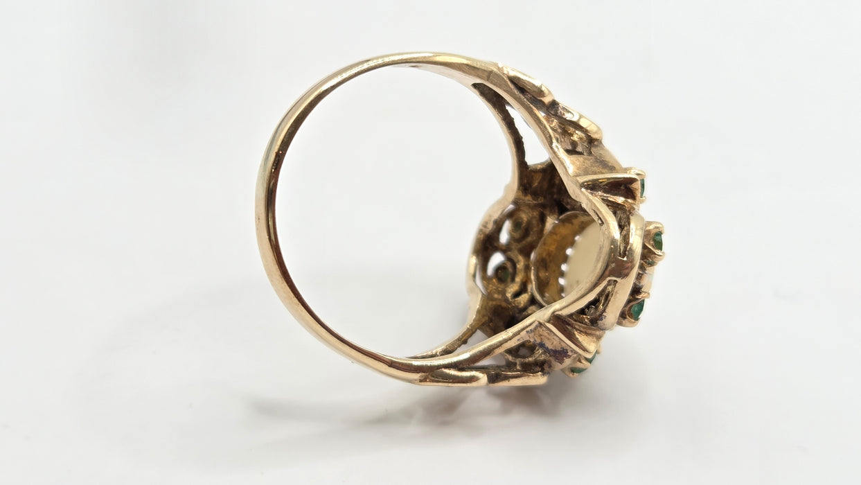 Vintage: 9ct Yellow Gold Opal & Emerald Cluster Dress Ring — From 1977