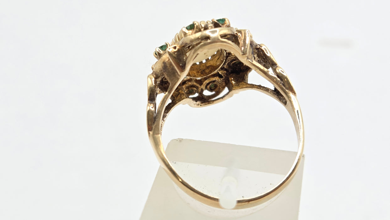 Vintage: 9ct Yellow Gold Opal & Emerald Cluster Dress Ring — From 1977