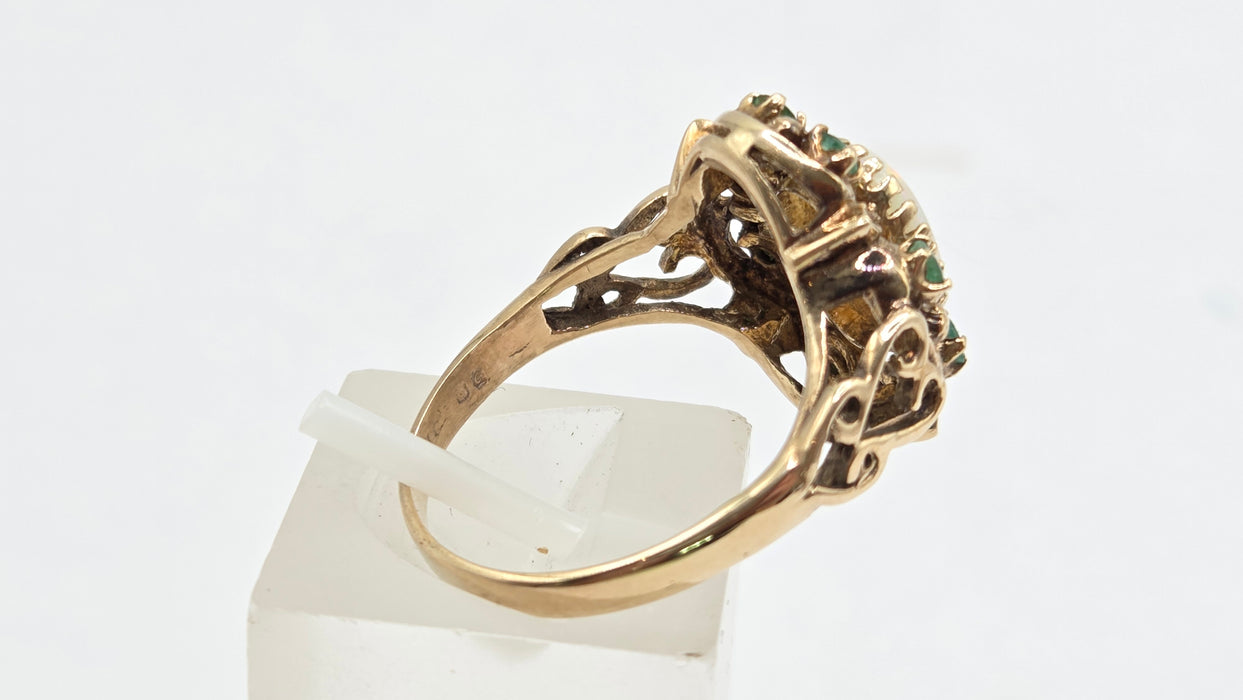 Vintage: 9ct Yellow Gold Opal & Emerald Cluster Dress Ring — From 1977