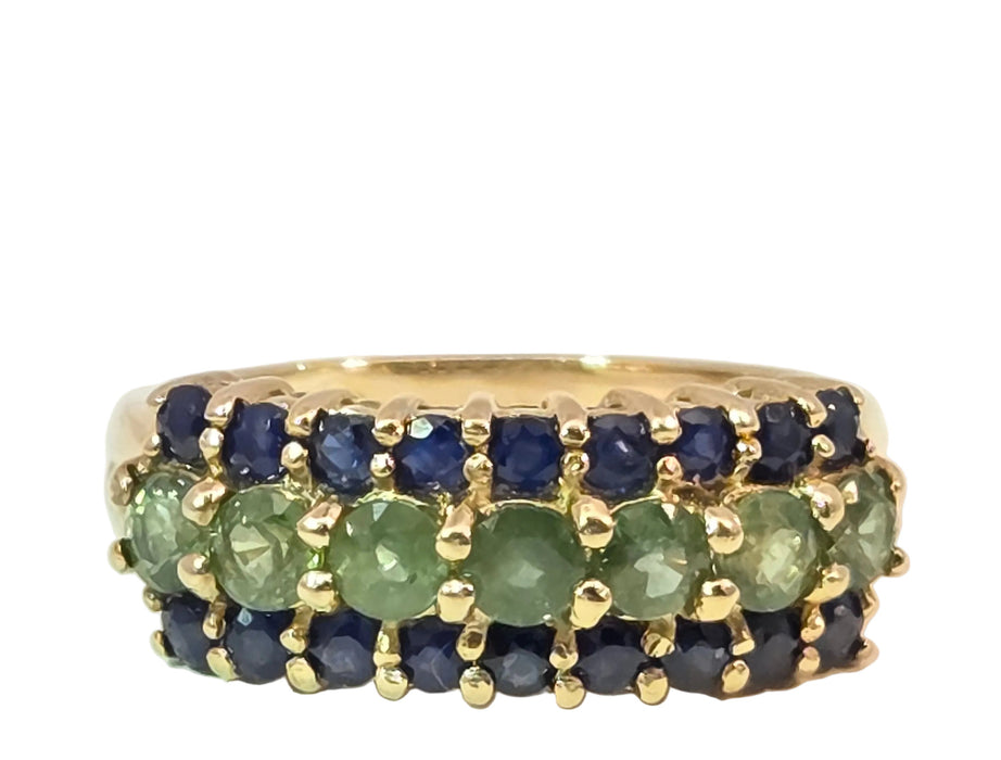 Vintage: 9ct Yellow Gold Blue & Green Sapphire Dress Ring