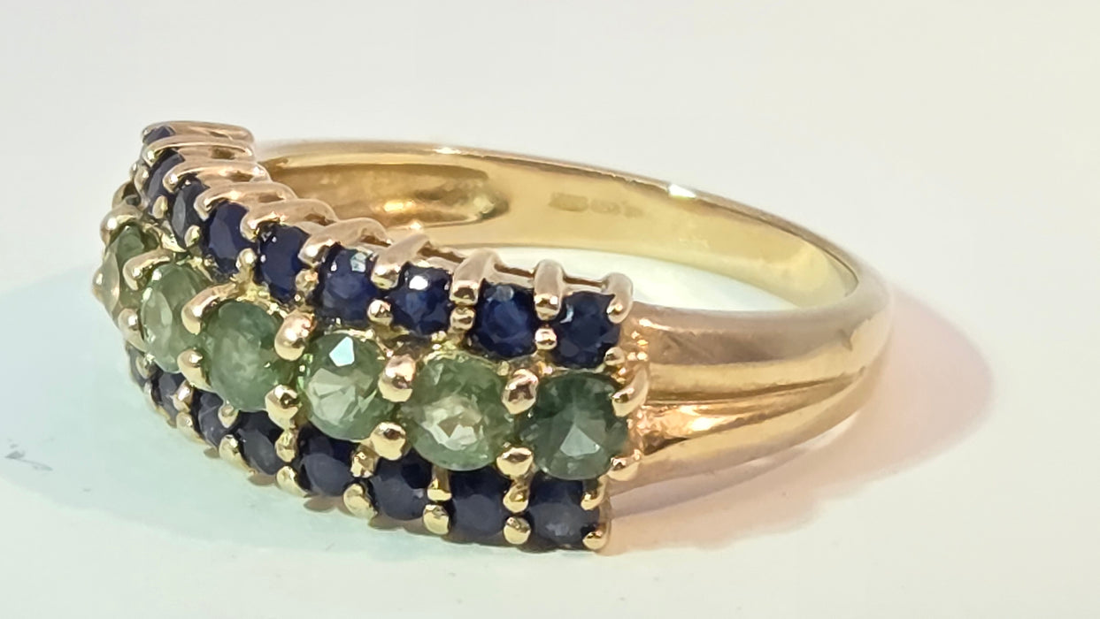 Vintage: 9ct Yellow Gold Blue & Green Sapphire Dress Ring