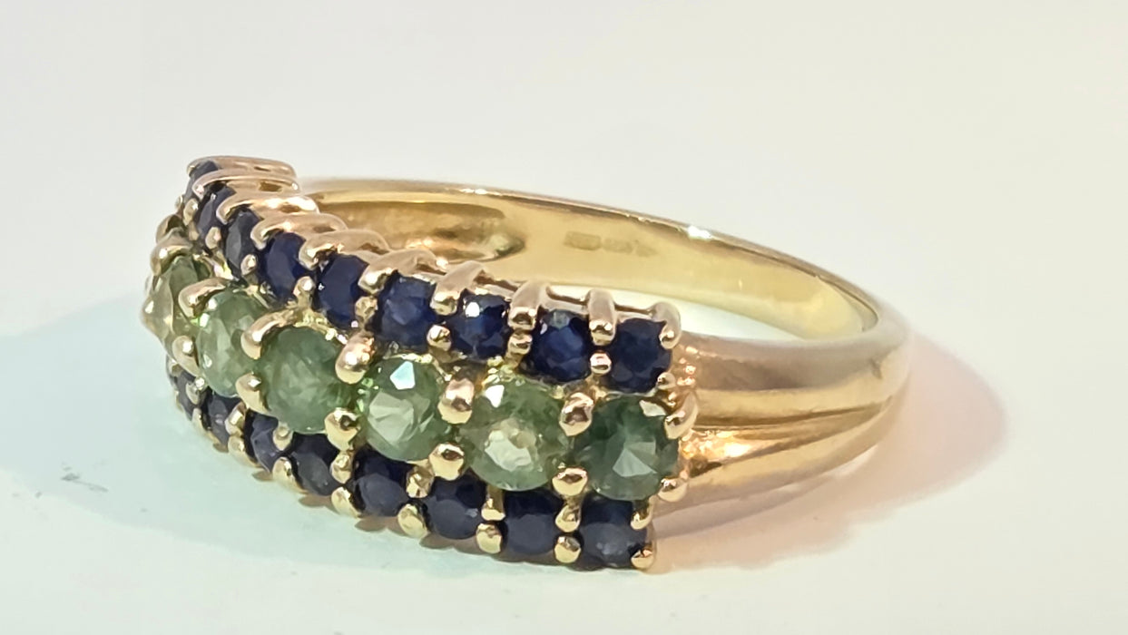 Vintage: 9ct Yellow Gold Blue & Green Sapphire Dress Ring