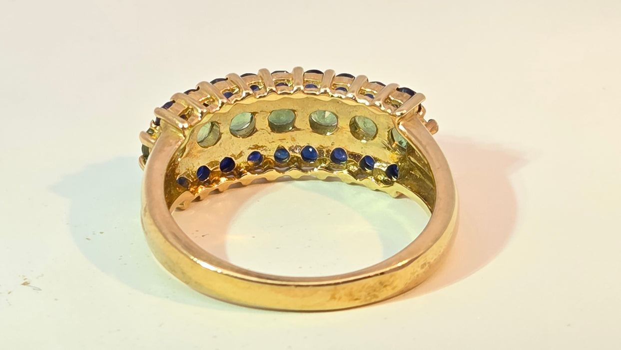 Vintage: 9ct Yellow Gold Blue & Green Sapphire Dress Ring