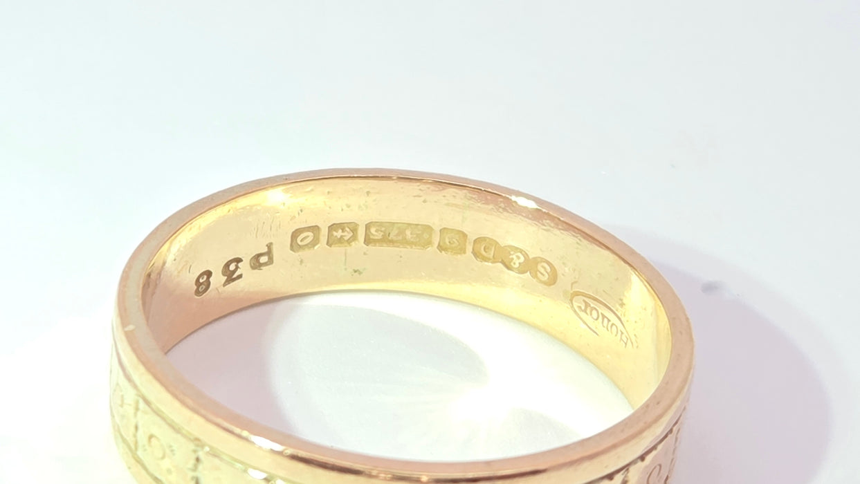Vintage: 9ct Yellow Gold Decorative Wedding Band — From 1963