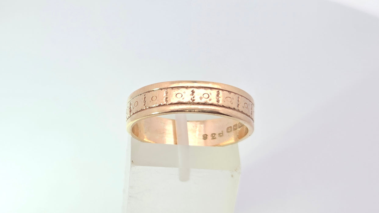 Vintage: 9ct Yellow Gold Decorative Wedding Band — From 1963