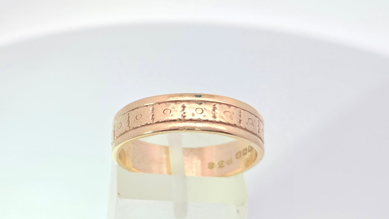 Vintage: 9ct Yellow Gold Decorative Wedding Band — From 1963