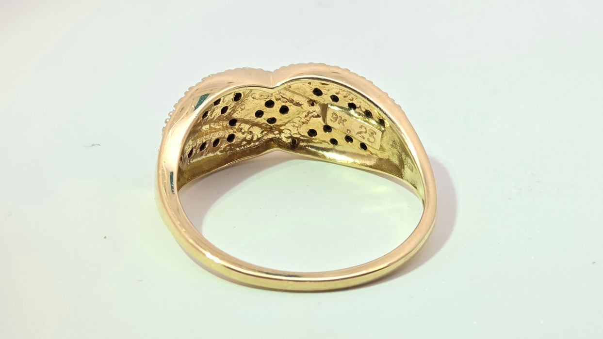 Vintage: 9ct Yellow Gold Black & White Diamond 0.25ct Dress Ring