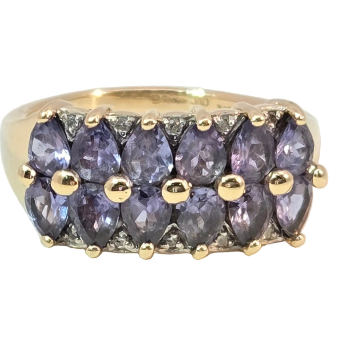 Vintage: 9ct Yellow Gold Tanzanite & Diamond Dress Ring