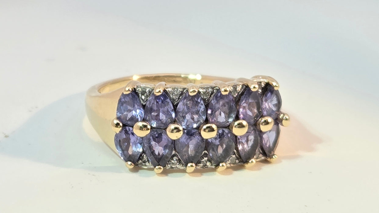 Vintage: 9ct Yellow Gold Tanzanite & Diamond Dress Ring