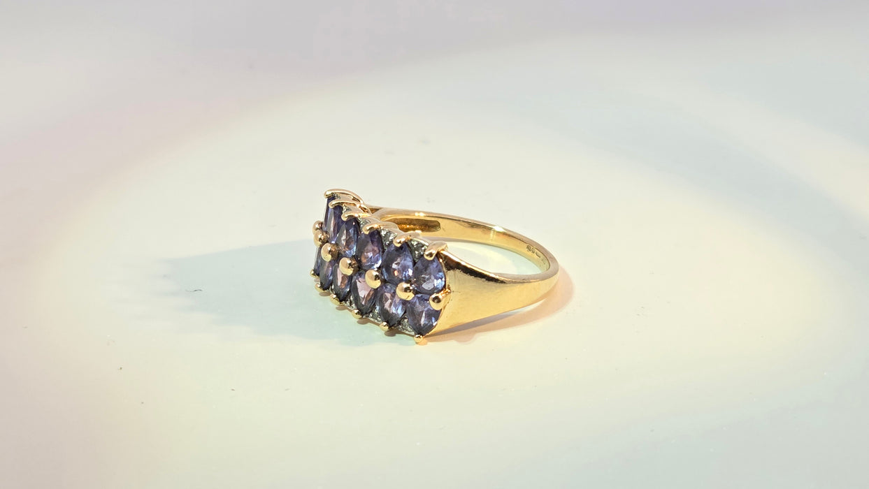 Vintage: 9ct Yellow Gold Tanzanite & Diamond Dress Ring