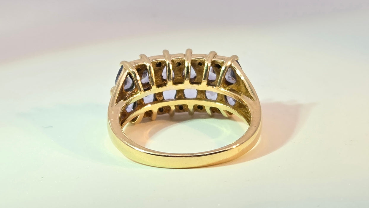 Vintage: 9ct Yellow Gold Tanzanite & Diamond Dress Ring