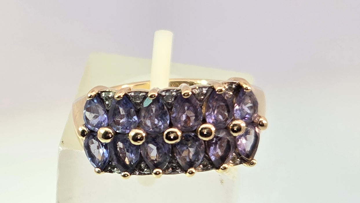 Vintage: 9ct Yellow Gold Tanzanite & Diamond Dress Ring