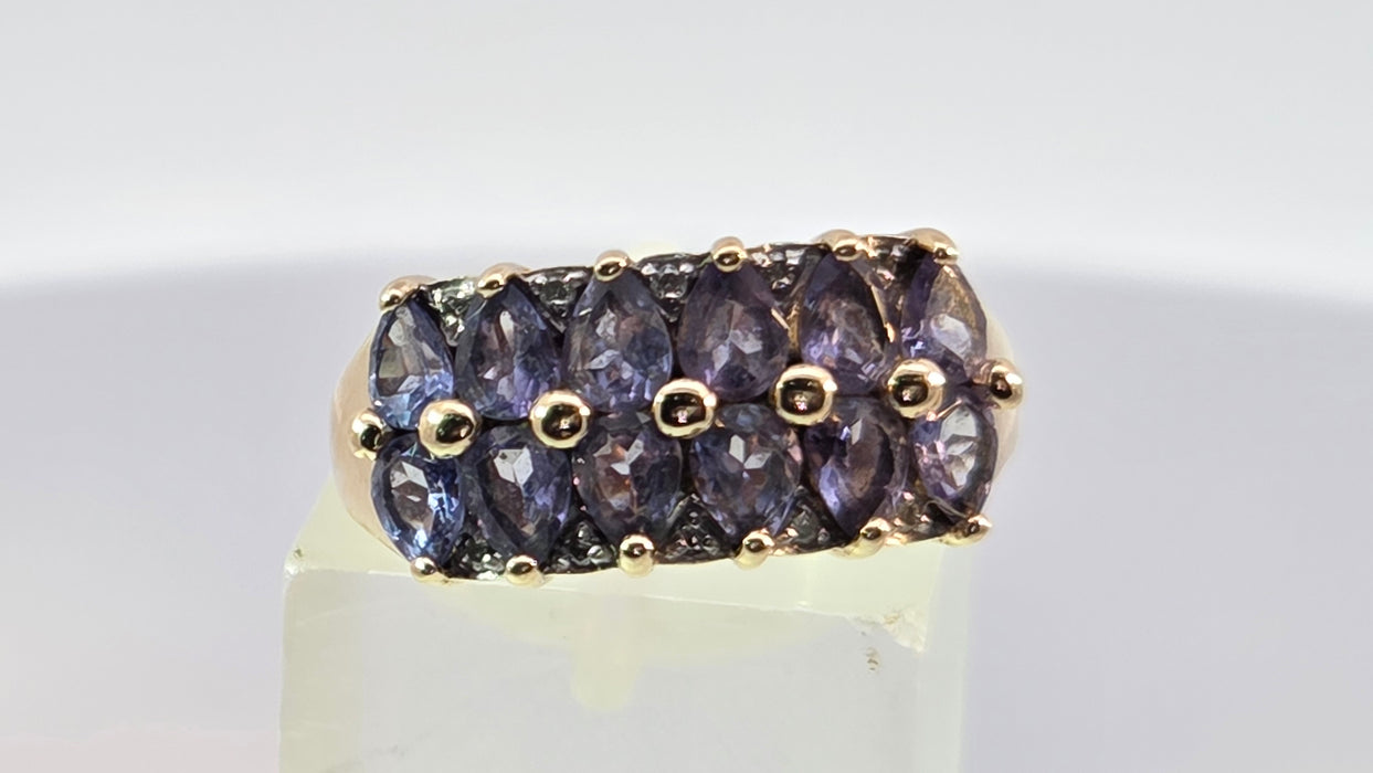 Vintage: 9ct Yellow Gold Tanzanite & Diamond Dress Ring
