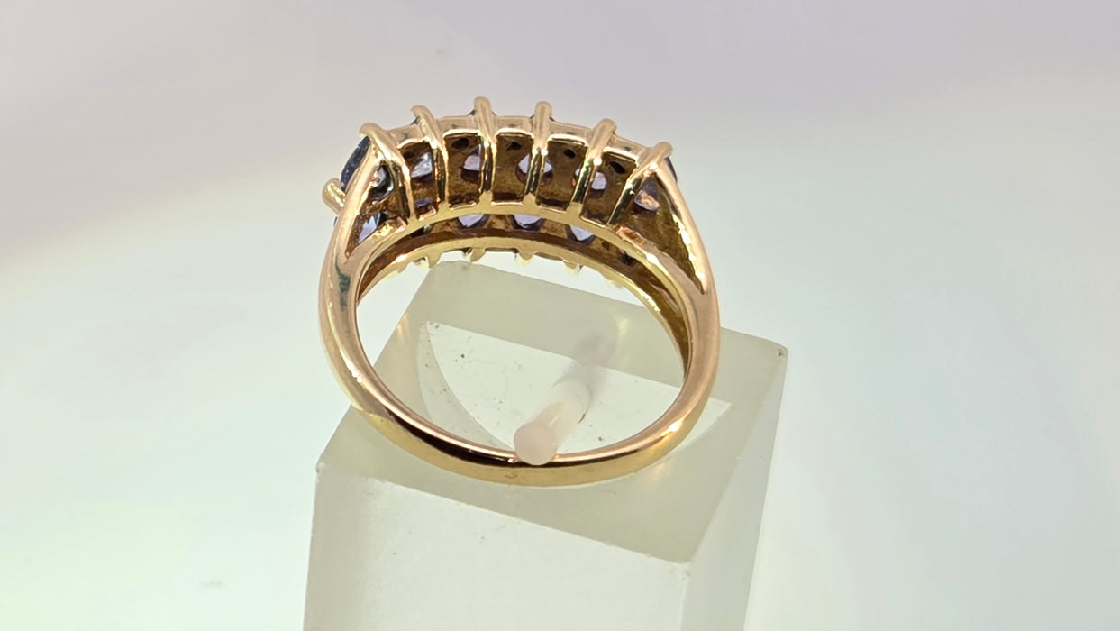 Vintage: 9ct Yellow Gold Tanzanite & Diamond Dress Ring