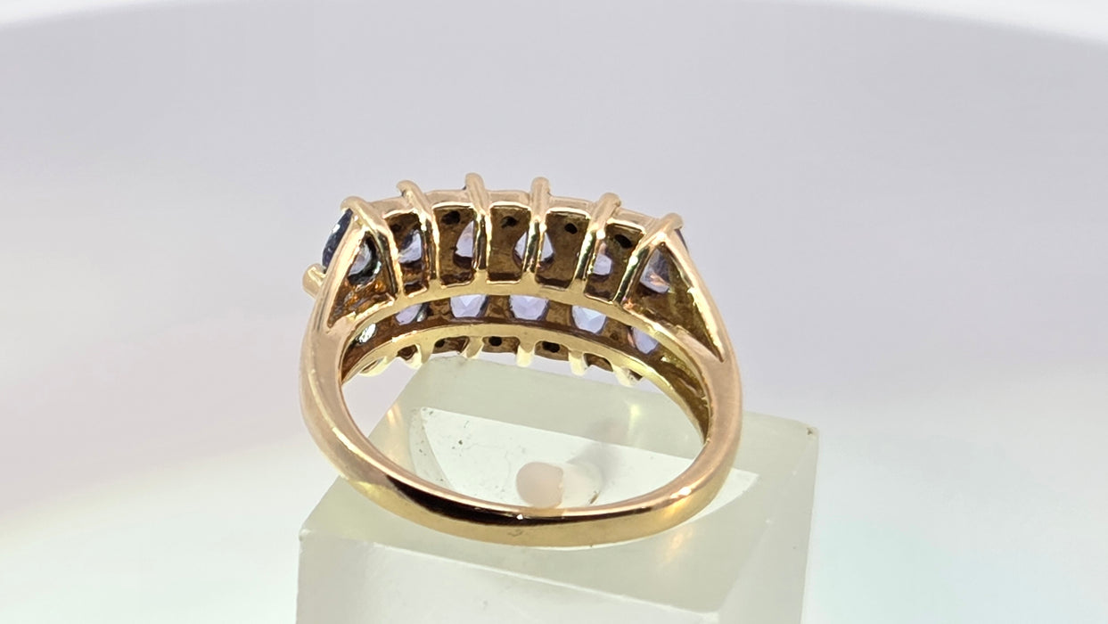 Vintage: 9ct Yellow Gold Tanzanite & Diamond Dress Ring