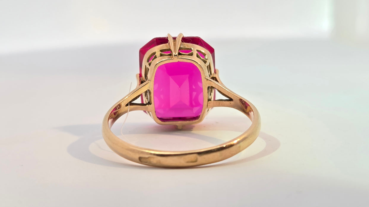 Vintage: Russian 14ct Yellow Gold Ruby Approx. 8ct Solitaire Ring