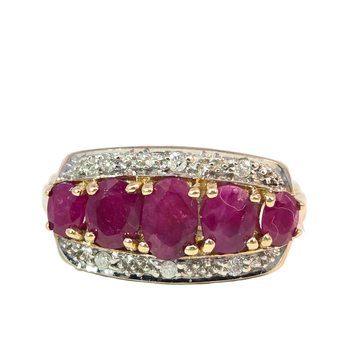 Vintage: 9ct Yellow Gold Ruby & Diamond Dress Ring