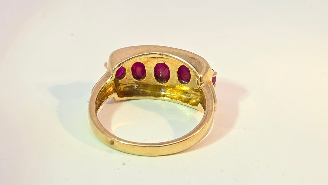 Vintage: 9ct Yellow Gold Ruby & Diamond Dress Ring