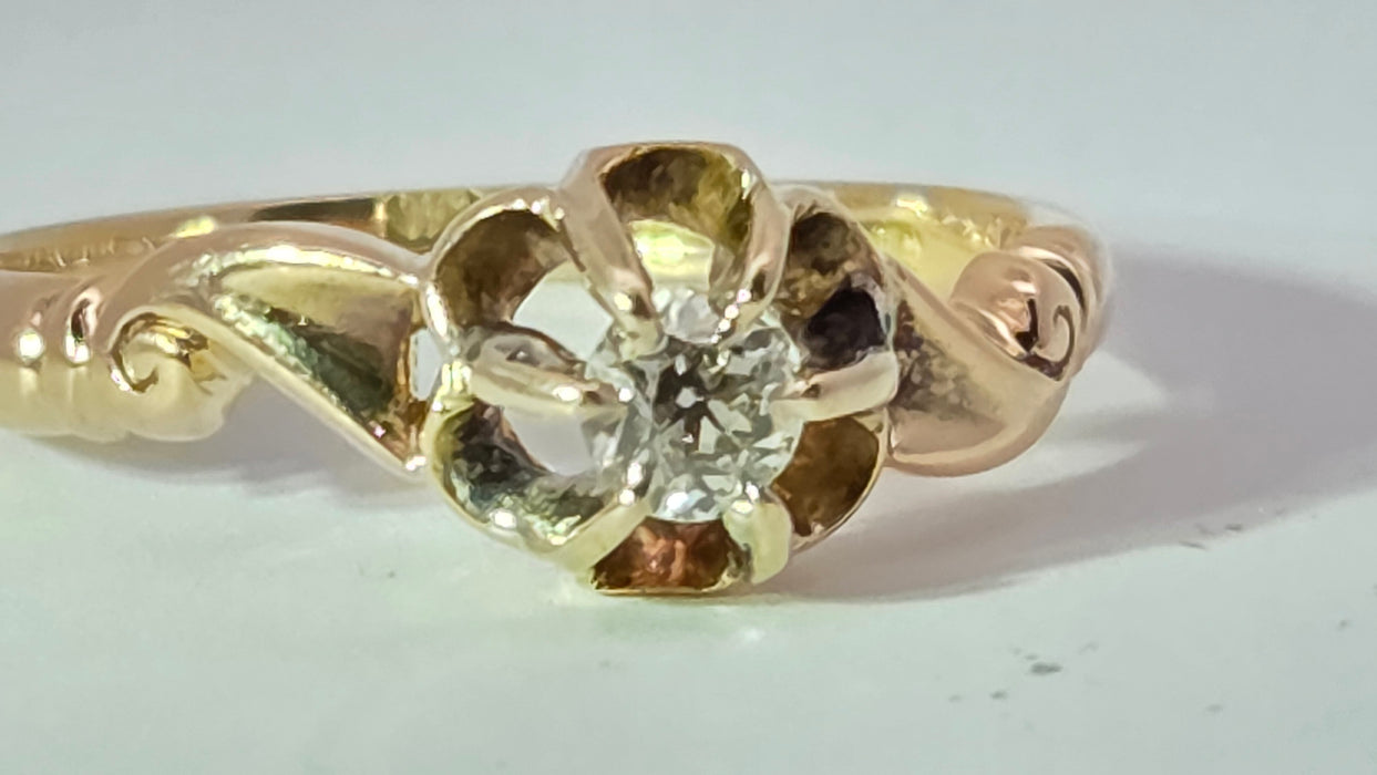 Antique 18ct Yellow Gold Diamond 0.18ct Single Stone Ring — From 1912