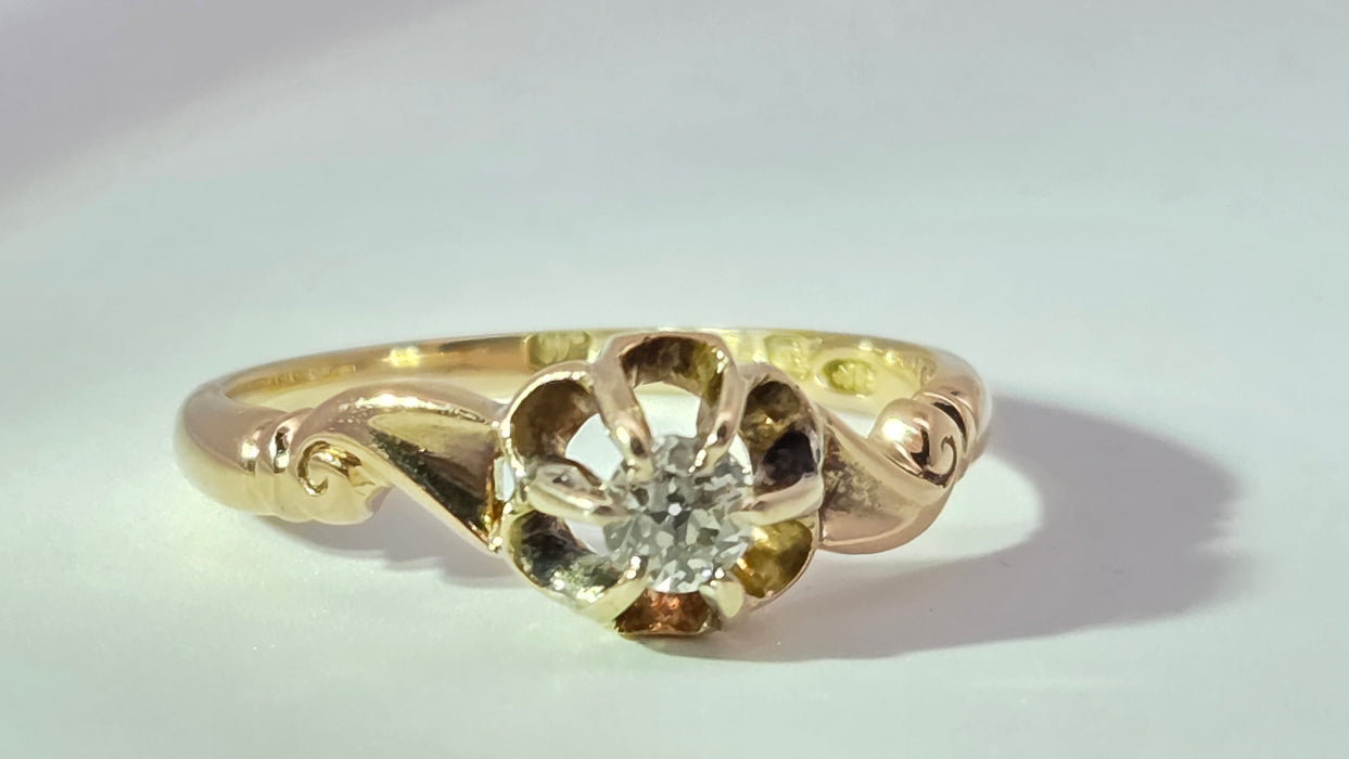 Antique 18ct Yellow Gold Diamond 0.18ct Single Stone Ring — From 1912