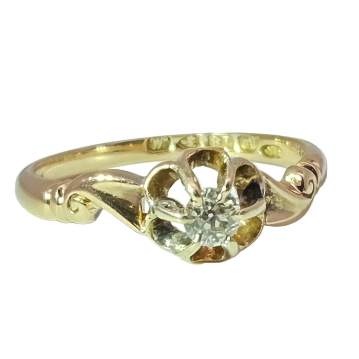 Antique 18ct Yellow Gold Diamond 0.18ct Single Stone Ring — From 1912