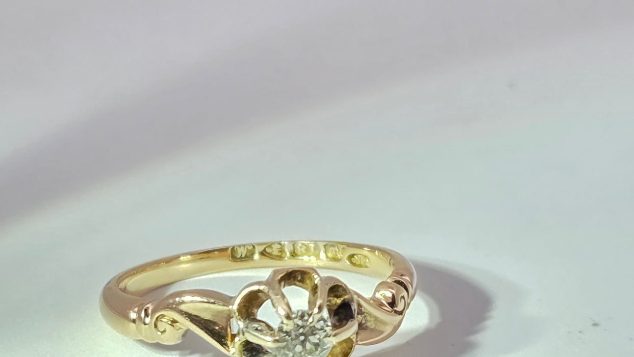 Antique 18ct Yellow Gold Diamond 0.18ct Single Stone Ring — From 1912
