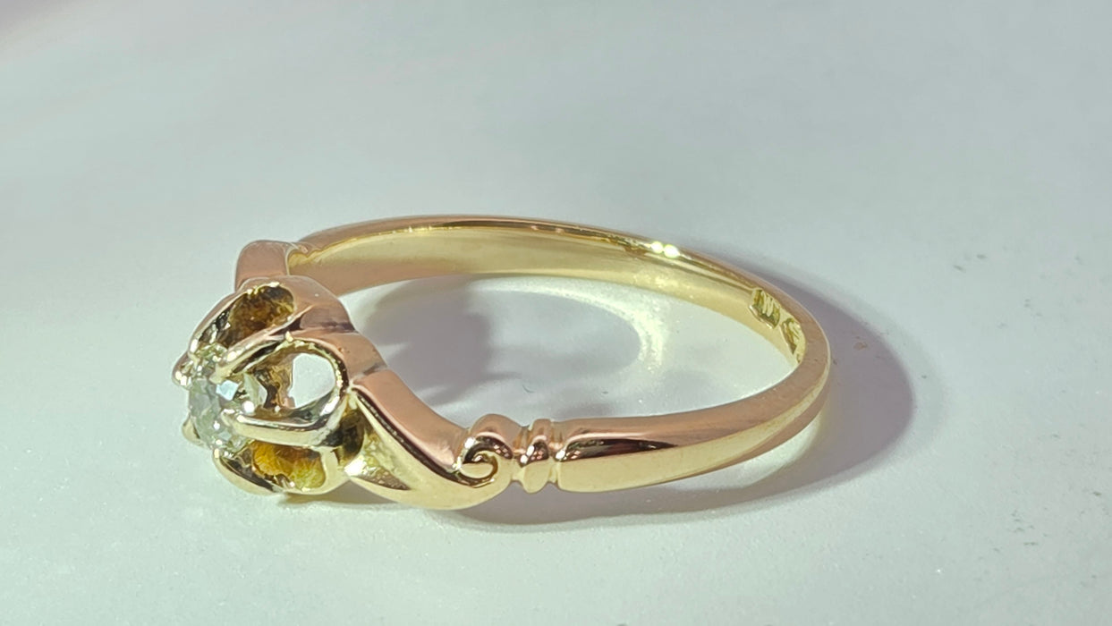 Antique 18ct Yellow Gold Diamond 0.18ct Single Stone Ring — From 1912
