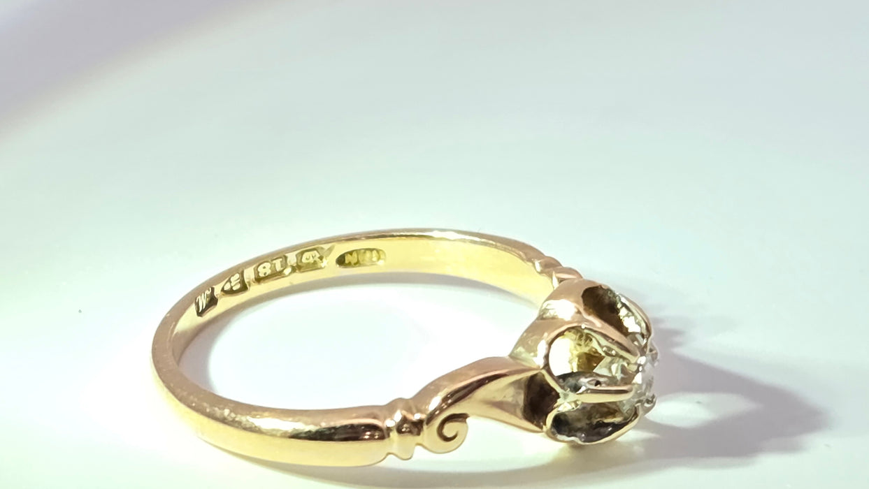 Antique 18ct Yellow Gold Diamond 0.18ct Single Stone Ring — From 1912