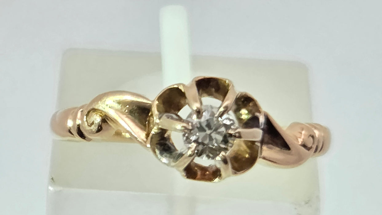 Antique 18ct Yellow Gold Diamond 0.18ct Single Stone Ring — From 1912