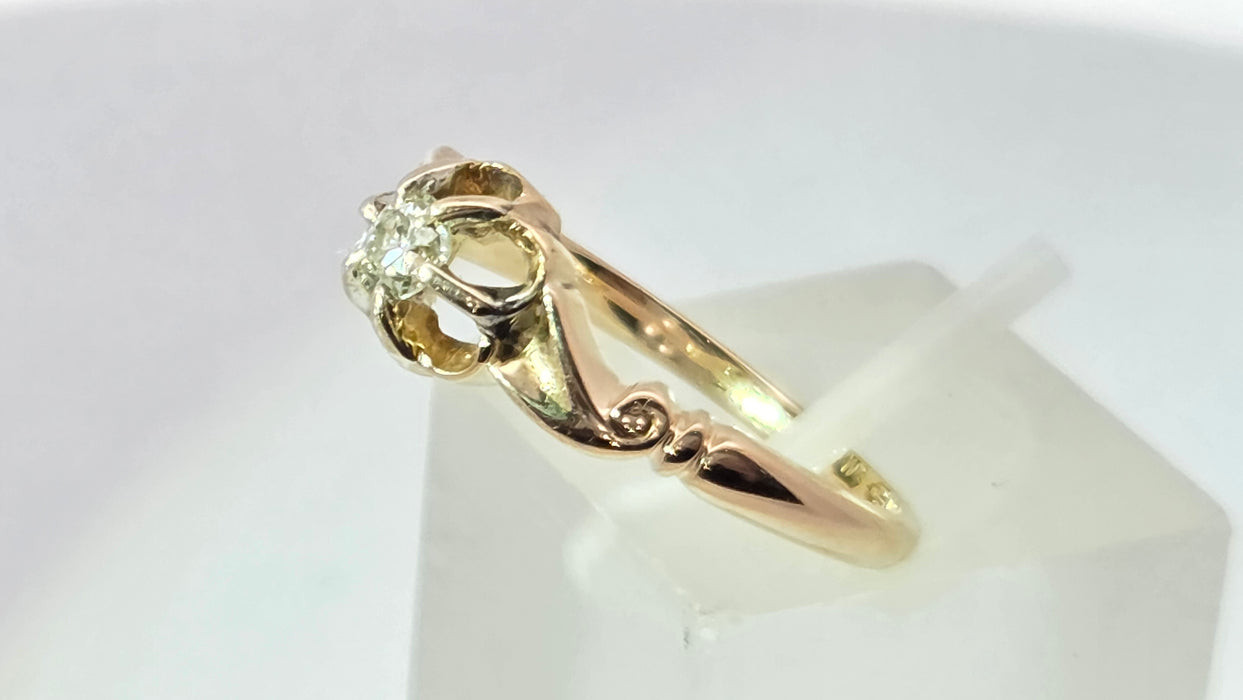 Antique 18ct Yellow Gold Diamond 0.18ct Single Stone Ring — From 1912