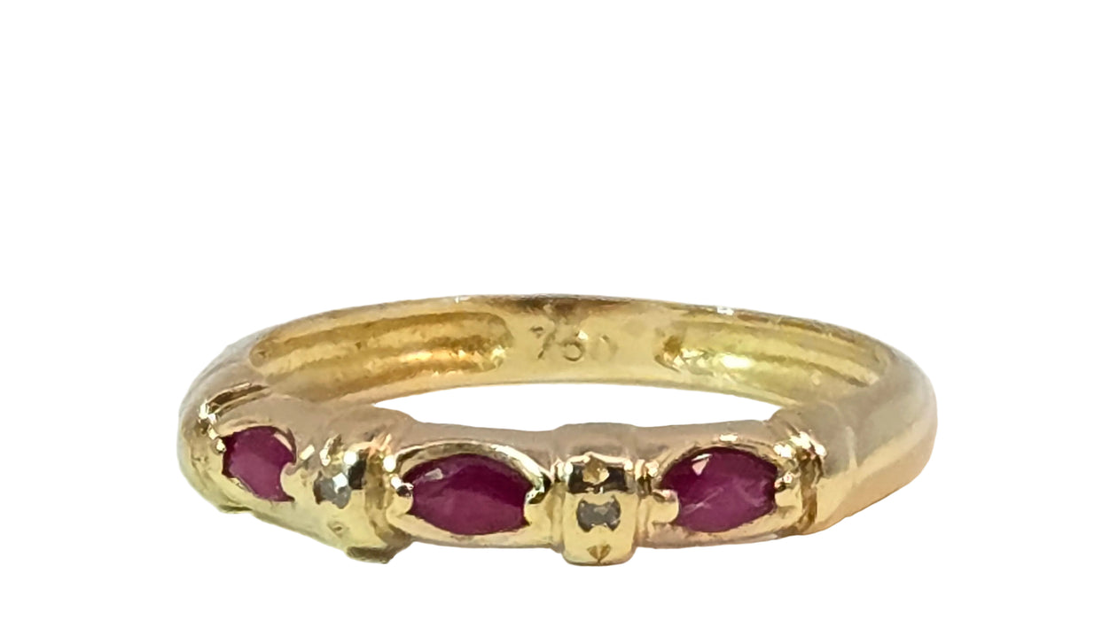 Vintage: 18ct Yellow Gold Ruby & Diamond Stacker Ring