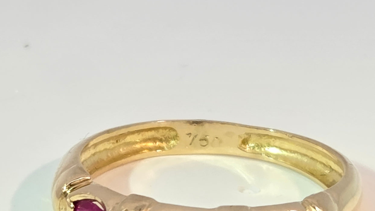 Vintage: 18ct Yellow Gold Ruby & Diamond Stacker Ring