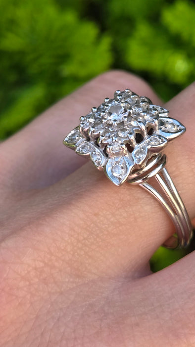 Vintage: 18ct White Gold Diamond 0.64ct Square Cluster Dress Ring — From 1976