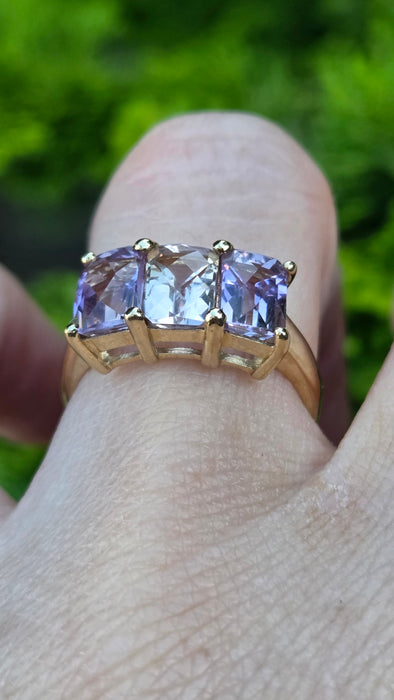 Vintage: 9ct Yellow Gold Ametrine Three-Stone Ring