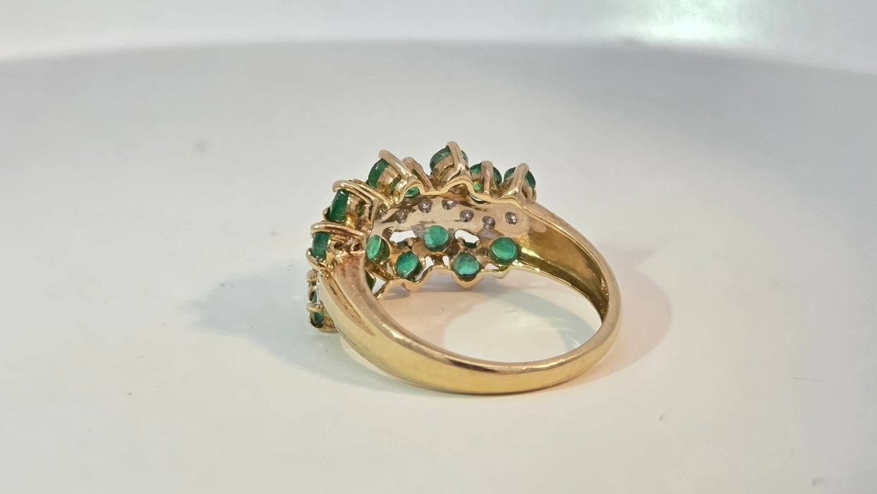 Vintage: 9ct Yellow Gold Emerald & Diamond Dress Ring