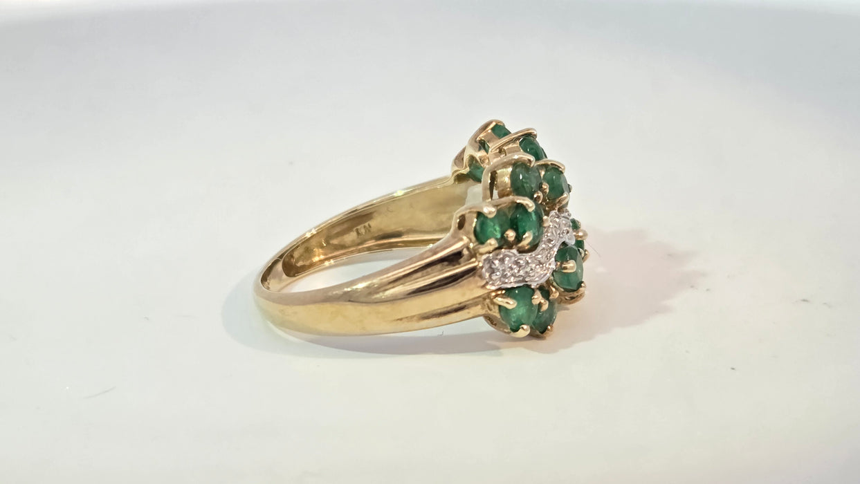 Vintage: 9ct Yellow Gold Emerald & Diamond Dress Ring