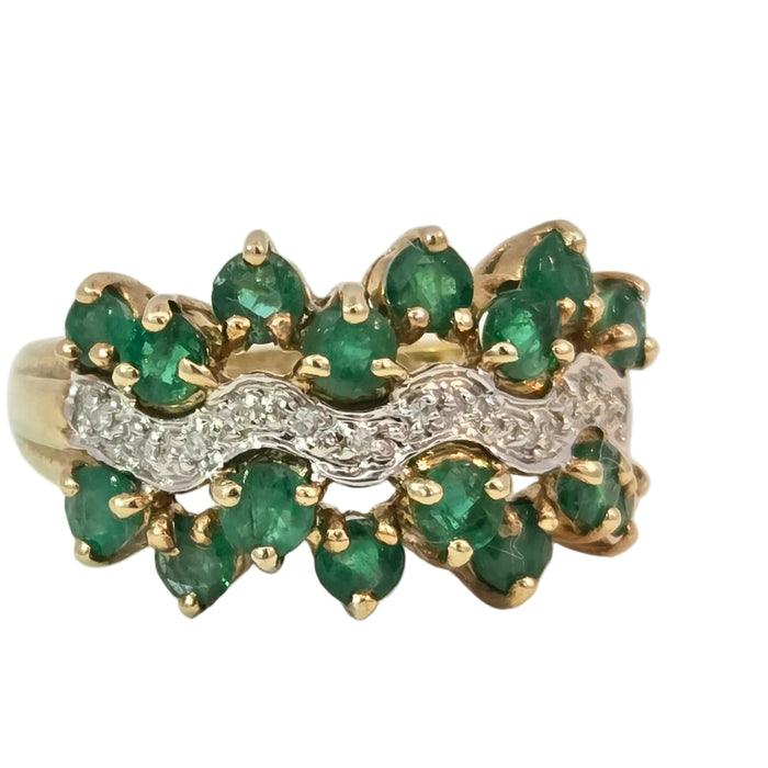 Vintage: 9ct Yellow Gold Emerald & Diamond Dress Ring