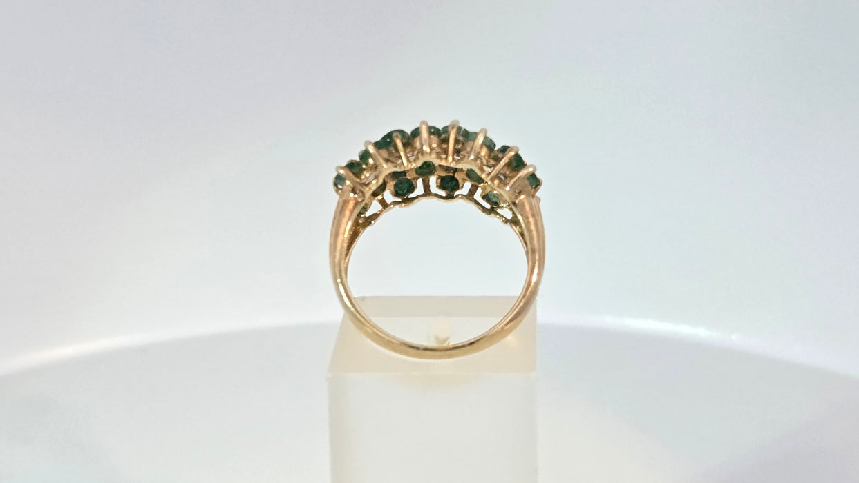 Vintage: 9ct Yellow Gold Emerald & Diamond Dress Ring