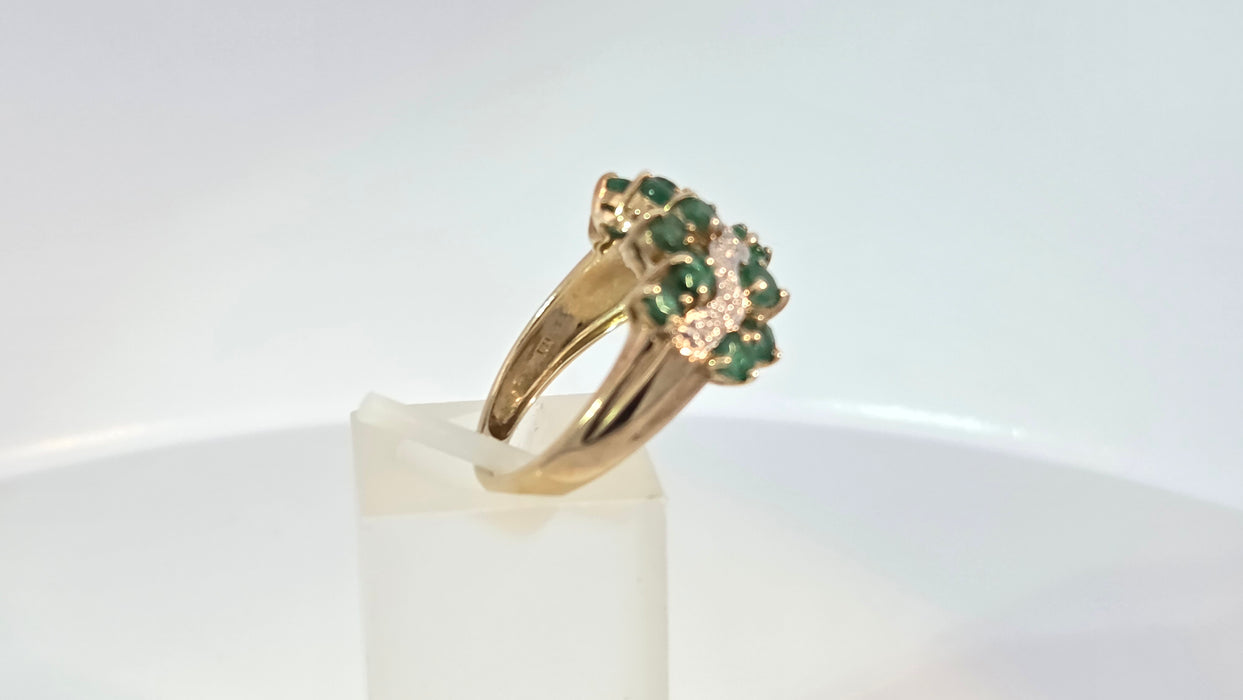 Vintage: 9ct Yellow Gold Emerald & Diamond Dress Ring