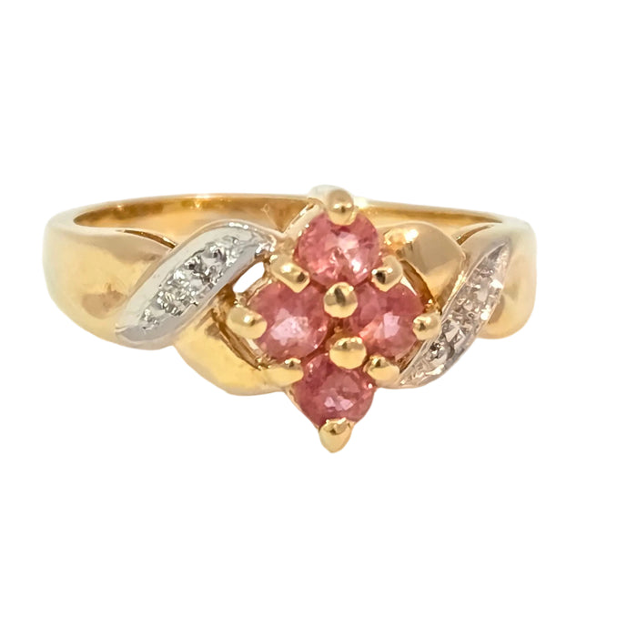 Vintage: 18ct Yellow Gold Padparadscha Sapphire & Diamond Ring