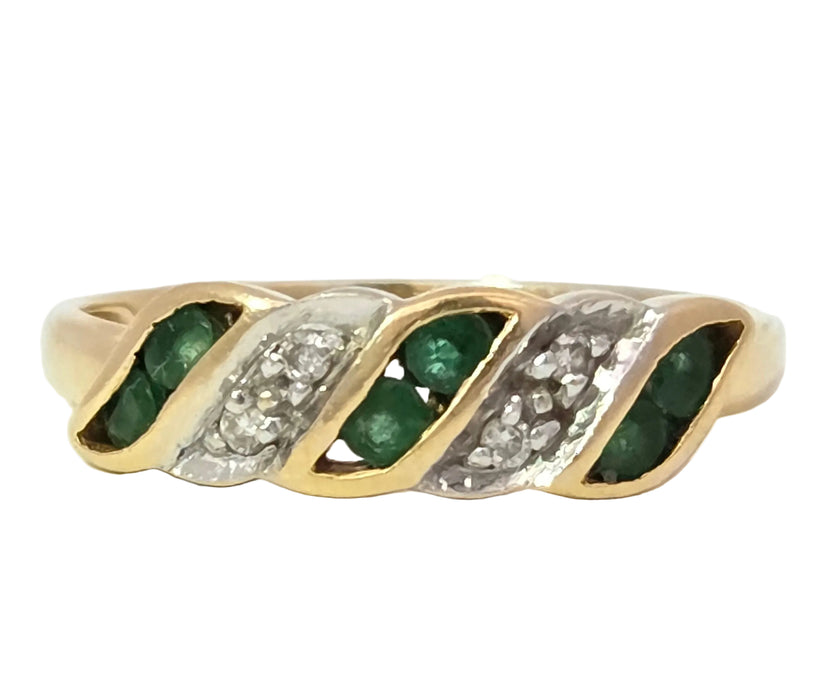 Vintage: 18ct Yellow Gold Emerald & Diamond Crossover Ring — From 1994